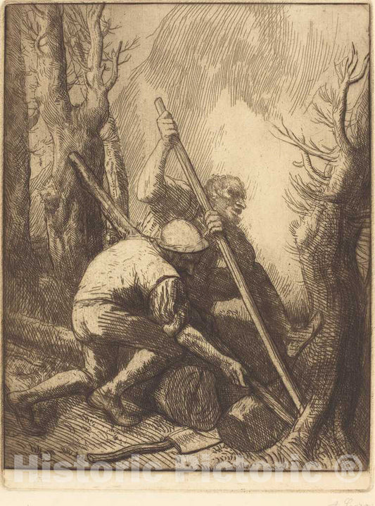 Art Print : Alphonse Legros, Woodcutters, 3rd Plate (Les bucherons) - Vintage Wall Art