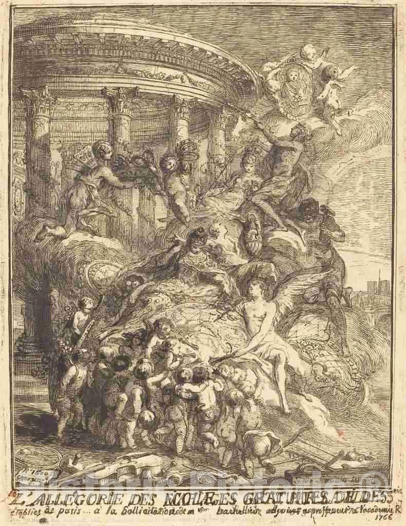 Art Print : Gabriel Jacques de Saint-Aubin, Allegorie des mariages faits par la Ville de Paris a la Naissance du Duc de Bourgogne, 1751 - Vintage Wall Art