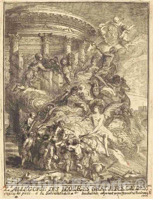 Art Print : Gabriel Jacques de Saint-Aubin, Allegorie des mariages faits par la Ville de Paris a la Naissance du Duc de Bourgogne, 1751 - Vintage Wall Art