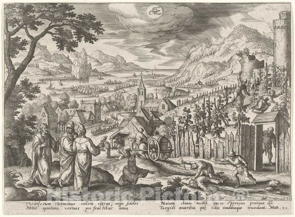 Art Print : Collaert After Hans BOL. The Kingdom of God Shall be Taken from You (Scorpio), 1585 - Vintage Wall Art