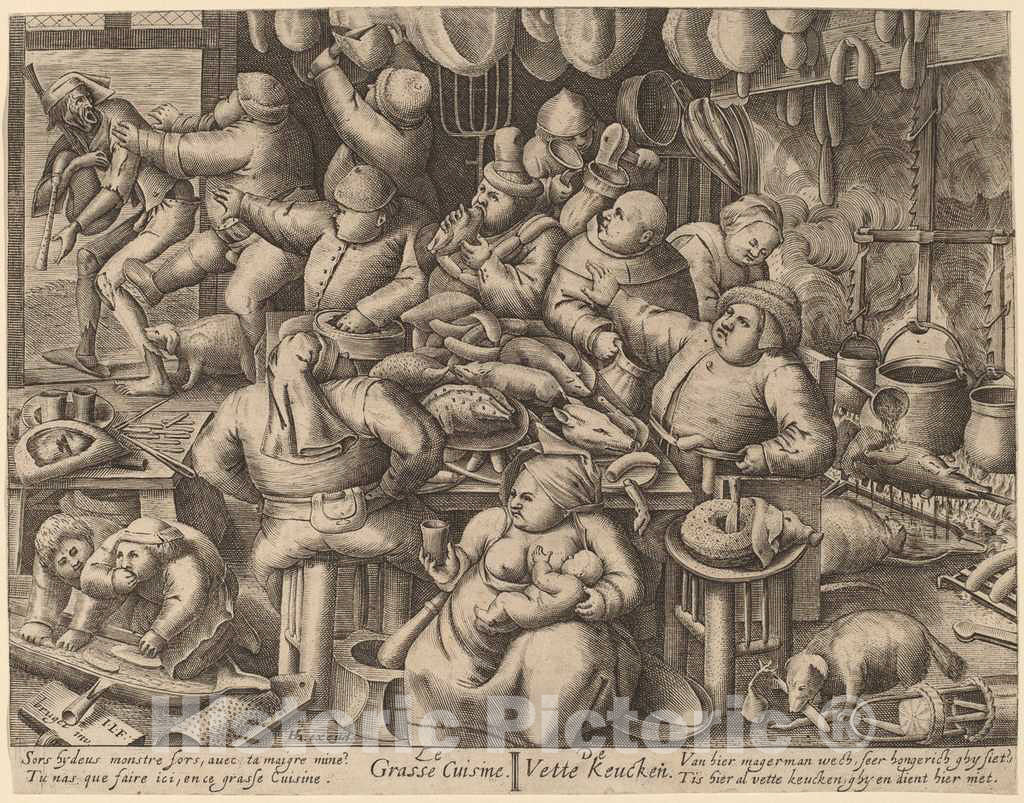 Art Print : Liefrinck I After Bruegel The Elder, The Fat Kitchen, in or After 1563 - Vintage Wall Art
