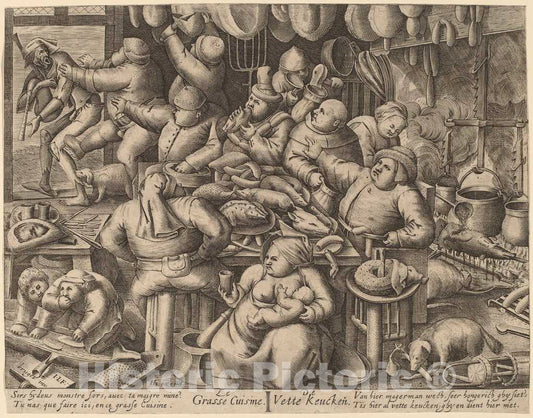 Art Print : Liefrinck I After Bruegel The Elder, The Fat Kitchen, in or After 1563 - Vintage Wall Art