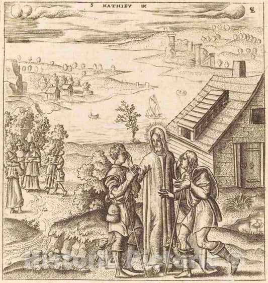 Art Print : LÃ©onard Gaultier, Christ Heals The Two Blind Men, c.1578 - Vintage Wall Art