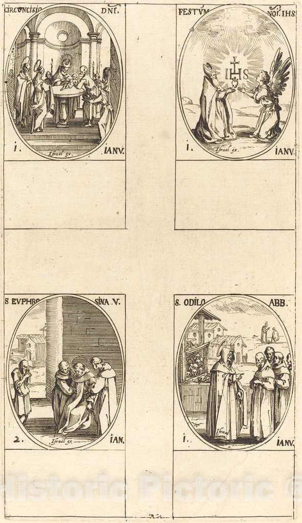 Art Print : Jacques Callot, Circumcision; Festival of Name of Christ; St. Odilo; St. Euphrosyna - Vintage Wall Art