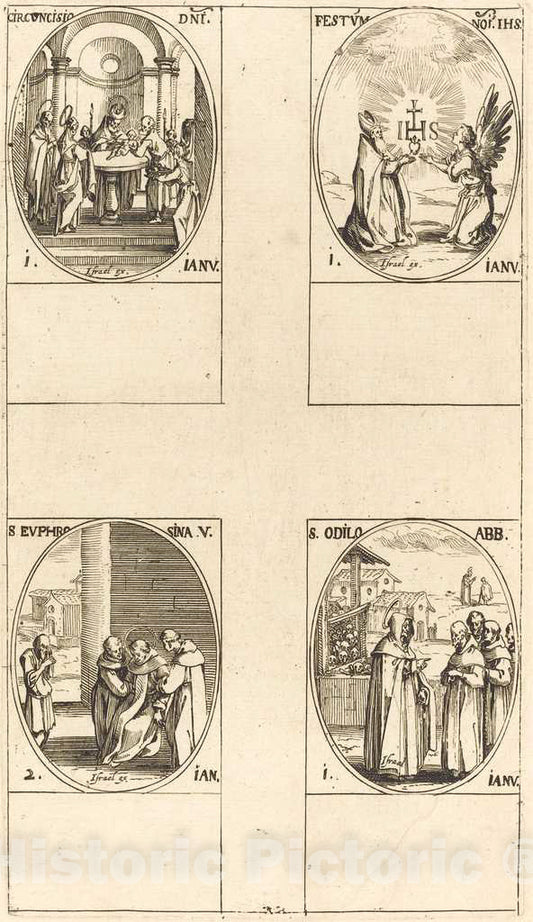 Art Print : Jacques Callot, Circumcision; Festival of Name of Christ; St. Odilo; St. Euphrosyna - Vintage Wall Art