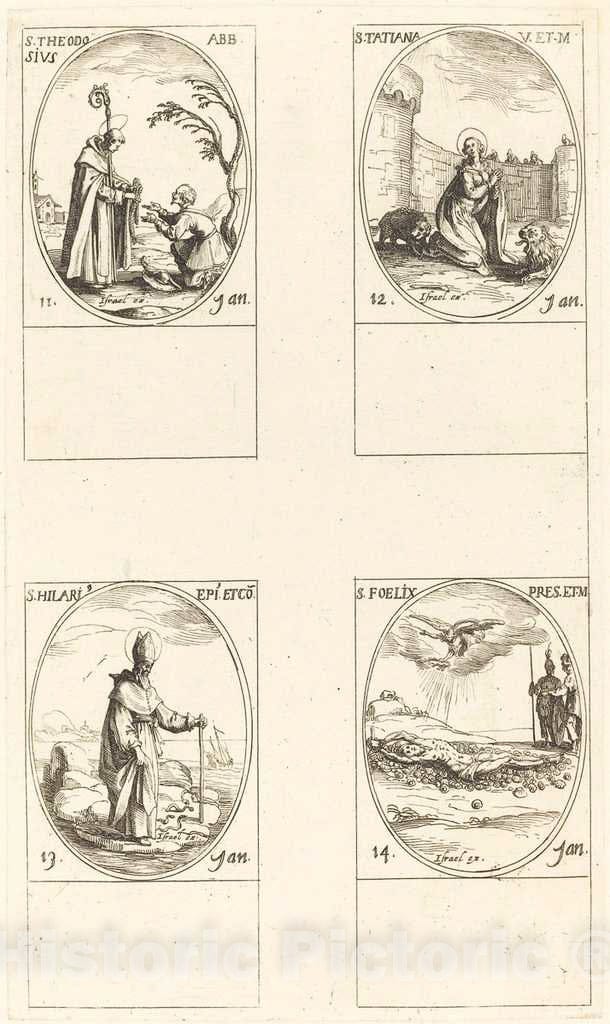 Art Print : Jacques Callot, St. Theodosius; St. Tatiana; St. Hilary; St. Felix - Vintage Wall Art