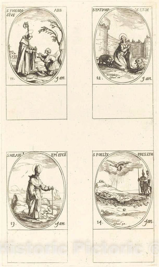Art Print : Jacques Callot, St. Theodosius; St. Tatiana; St. Hilary; St. Felix - Vintage Wall Art