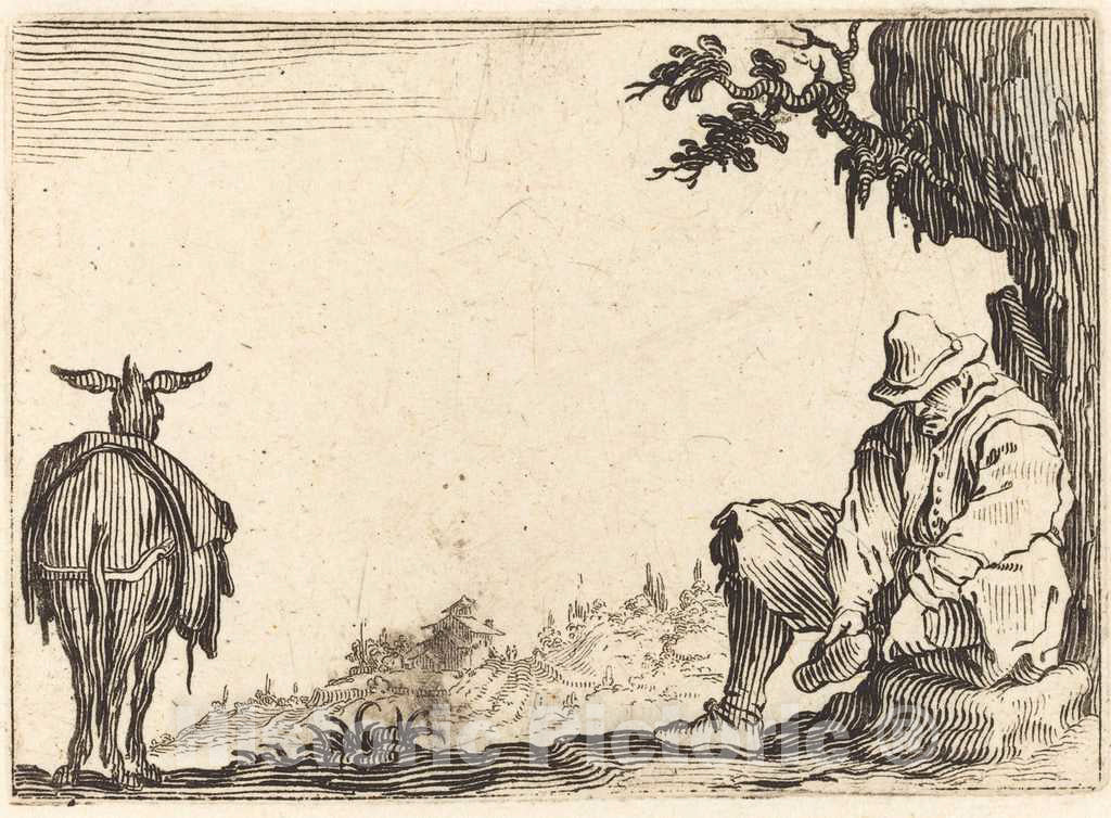 Art Print : Jacques Callot, Peasant Removing His Shoe, c. 1622 - Vintage Wall Art