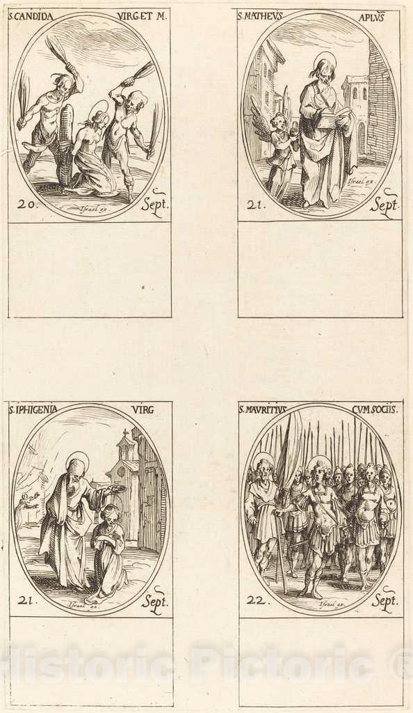 Art Print : Jacques Callot, St. Canida; St. Matthew; St. Ipigenia; St. Maurice and Companions - Vintage Wall Art