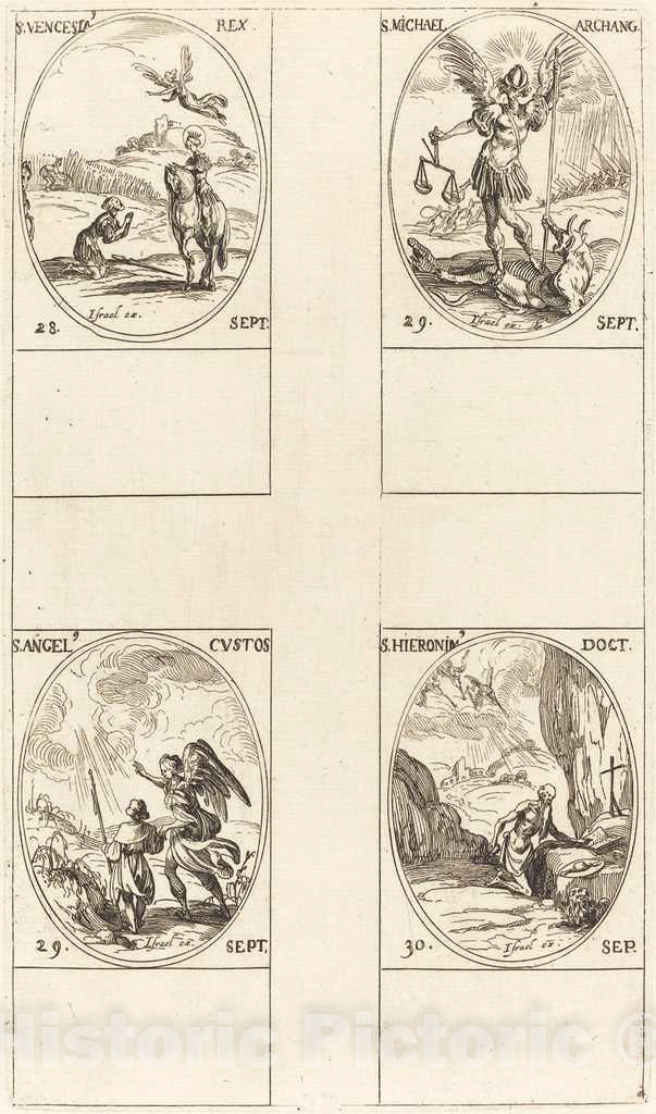 Art Print : Jacques Callot, St. Wenceslas; St. Michael, Archangel; The Guardian Angel; St. Jerome - Vintage Wall Art