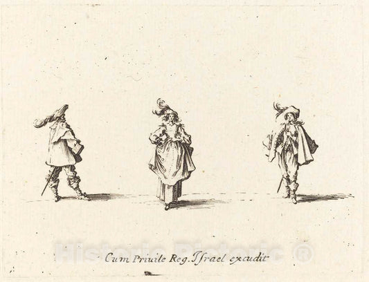 Art Print : Jacques Callot, Lady with Plumes, and Two Gentlemen, 1634 - Vintage Wall Art