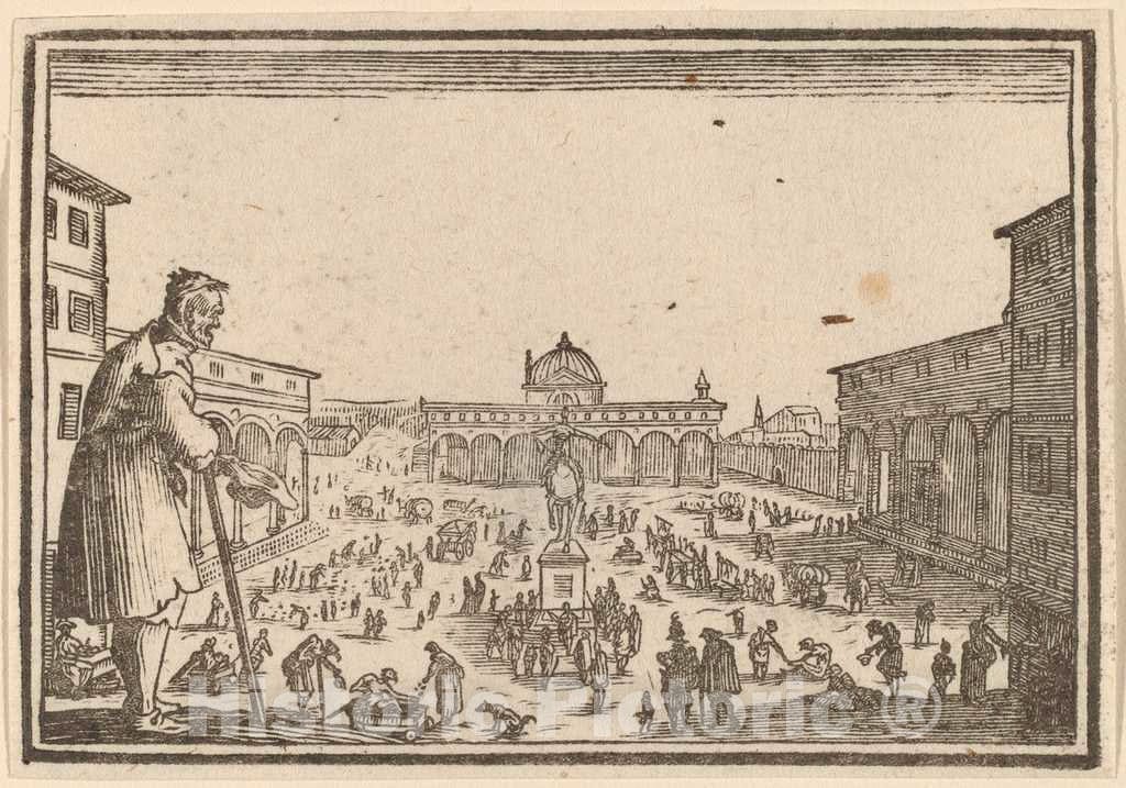 Art Print : Eckman After Jacques Callot, Piazza SS. Annunziata, Florence, 1621 - Vintage Wall Art