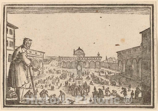 Art Print : Eckman After Jacques Callot, Piazza SS. Annunziata, Florence, 1621 - Vintage Wall Art