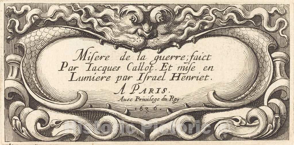 Art Print : Abraham Bosse, Title Page for Callot's The Small Miseries of War, 1636 - Vintage Wall Art