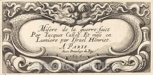 Art Print : Abraham Bosse, Title Page for Callot's The Small Miseries of War, 1636 - Vintage Wall Art