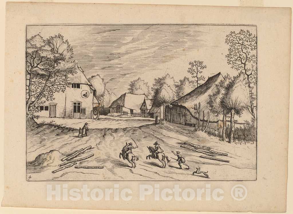 Art Print : Doetechum, The Swann's Inn with Farms, in or Before 1676 - Vintage Wall Art