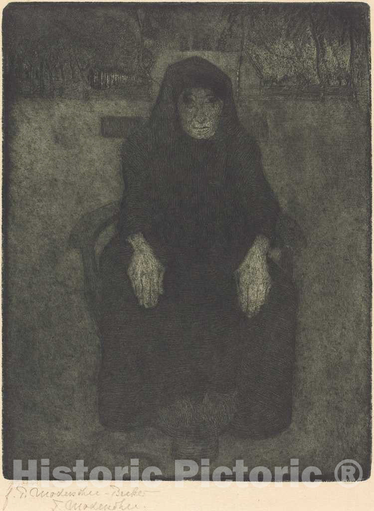 Art Print : Paula Modersohn-Becker, Old Woman, posthumous Printing After 1919 by Felsing - Vintage Wall Art