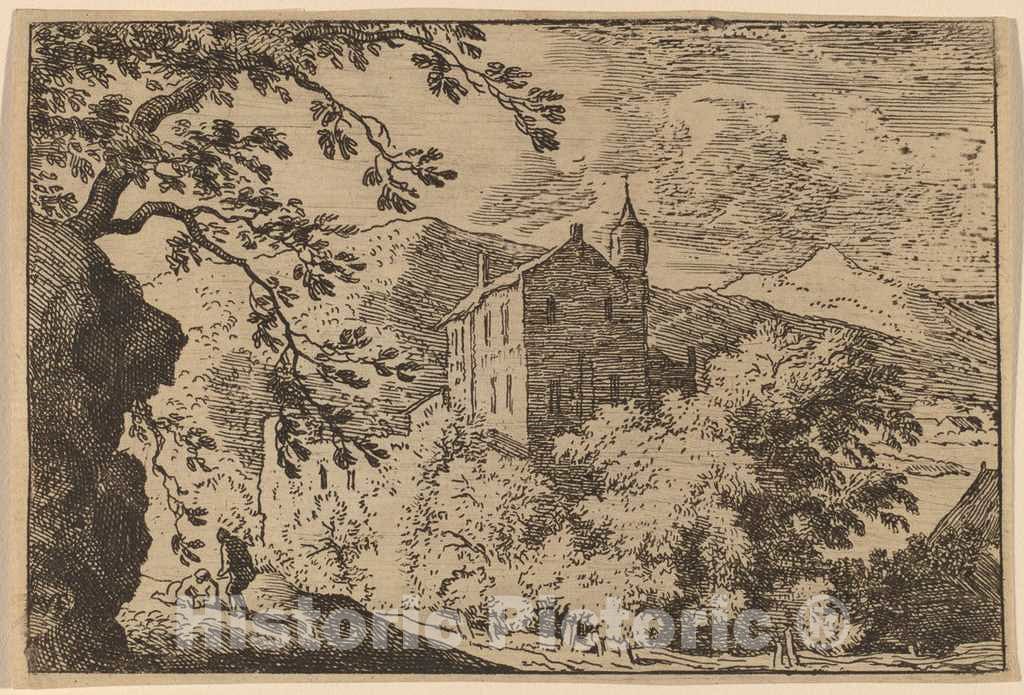 Art Print : Allart Van Everdingen, Large House with a Turret, c.1651 - Vintage Wall Art
