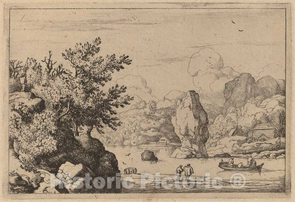 Art Print : Allart Van Everdingen, Rock in The Middle of a River, c.1651 - Vintage Wall Art