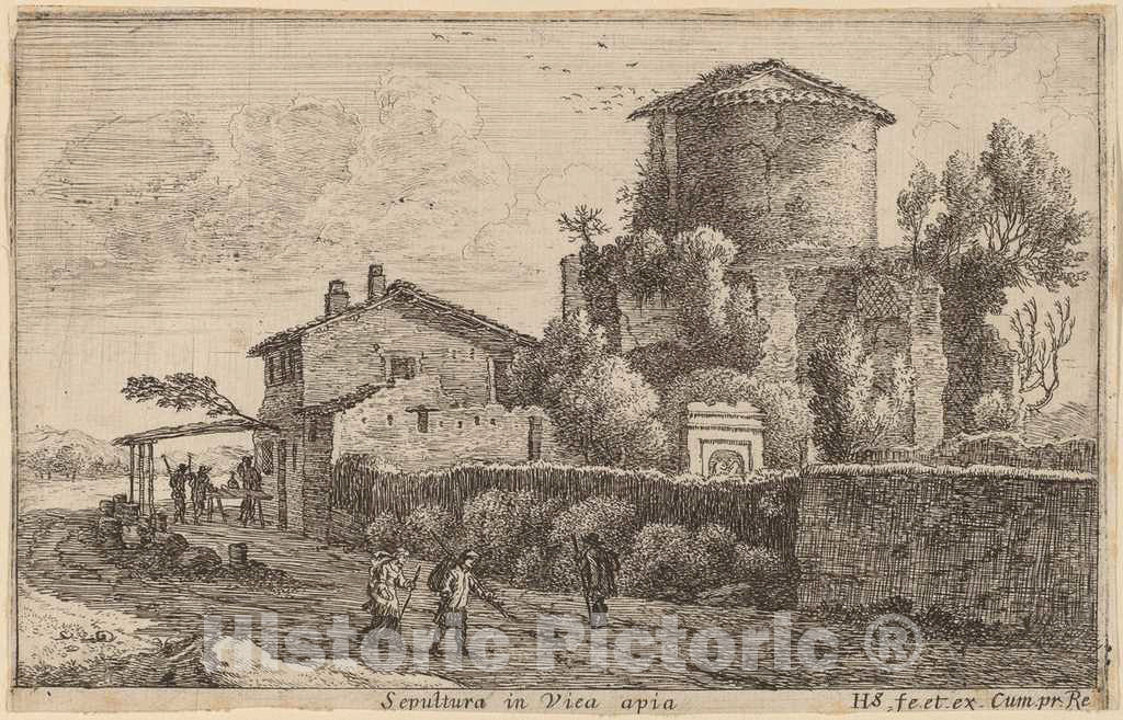 Art Print : Herman Van Swanevelt, Tomb on The Via Appia - Vintage Wall Art