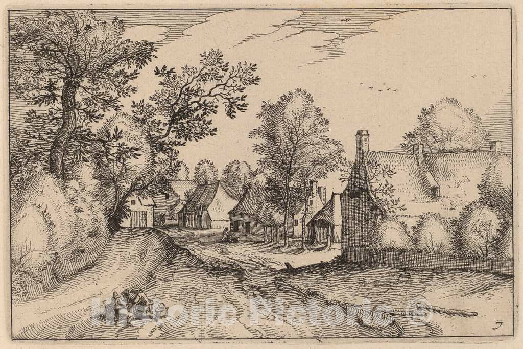 Art Print : Visscher After Van Doetechum, Village Road, 1612 - Vintage Wall Art