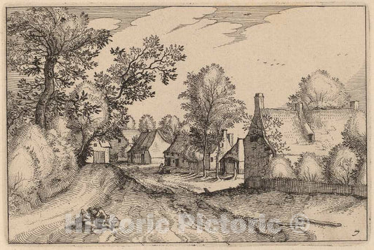 Art Print : Visscher After Van Doetechum, Village Road, 1612 - Vintage Wall Art