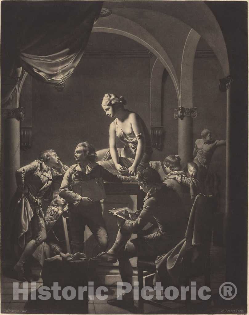 Art Print : Pether After Wright, an Academy by Lamplight, 1772 - Vintage Wall Art
