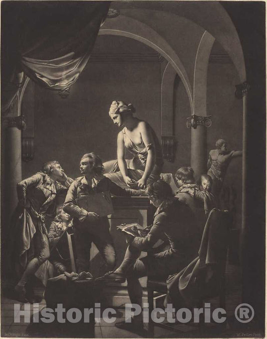 Art Print : Pether After Wright, an Academy by Lamplight, 1772 - Vintage Wall Art