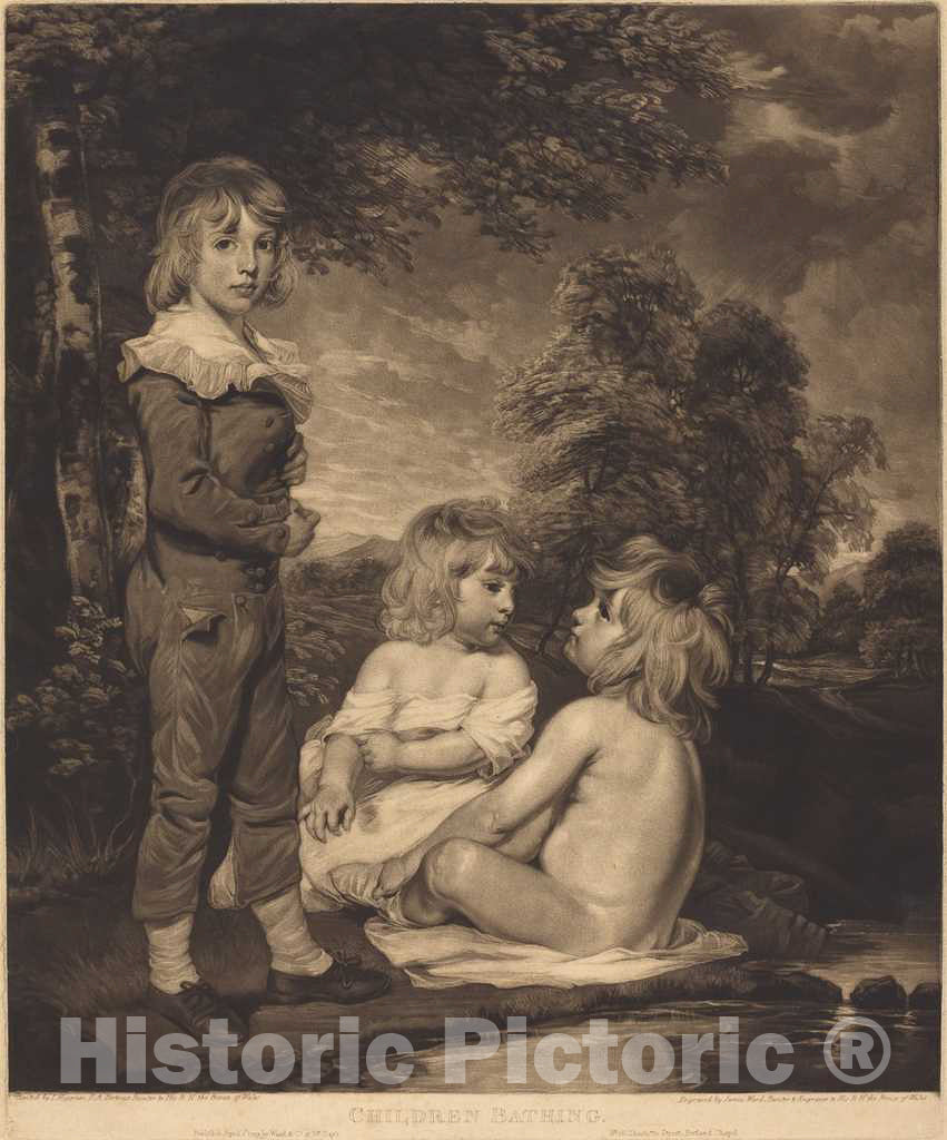 Art Print : Ward After Hoppner, Children Bathing (The Hoppner Children), 1804 - Vintage Wall Art
