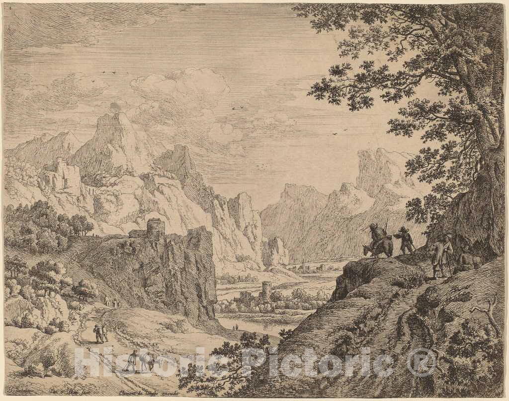 Art Print : Jan Van Aken After Herman Saftleven, View of The River Rhine - Vintage Wall Art