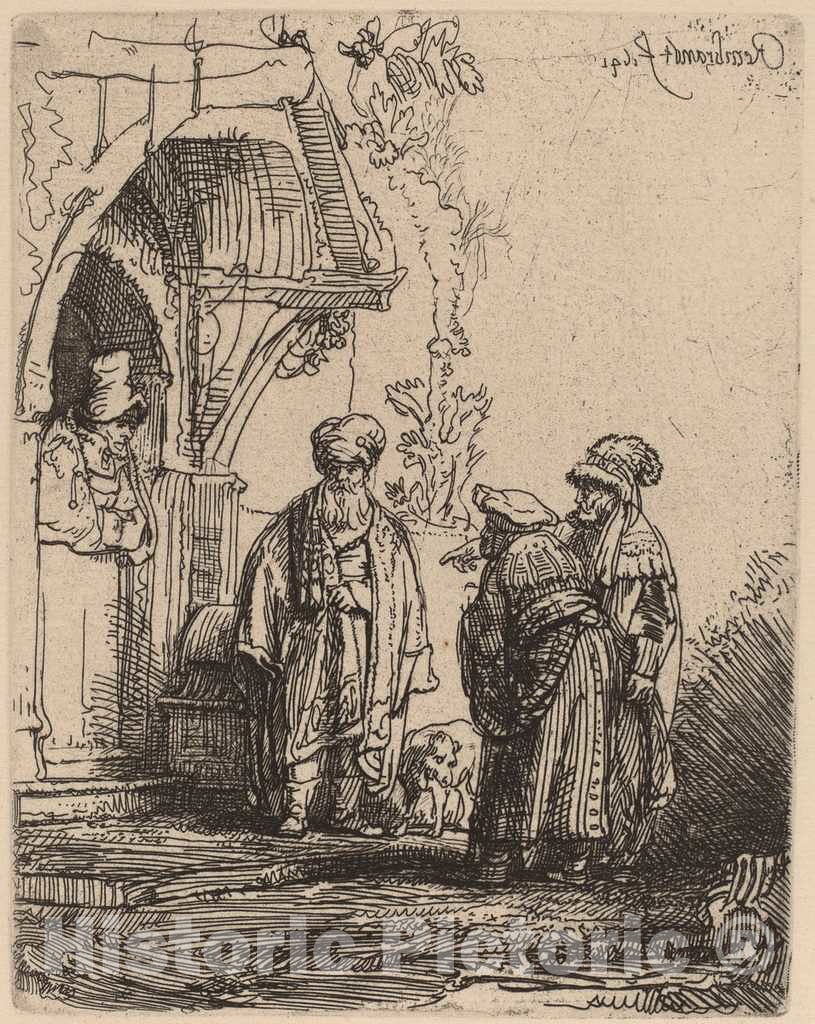 Art Print : Rembrandt, Three Oriental Figures (Jacob and Laban?), 1641 - Vintage Wall Art