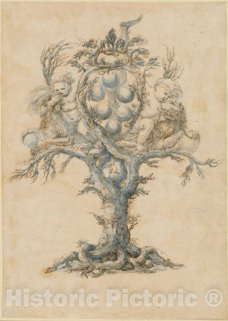 Art Print : A Wine Decanter with Lions and Putti, c.1660 - Vintage Wall Art