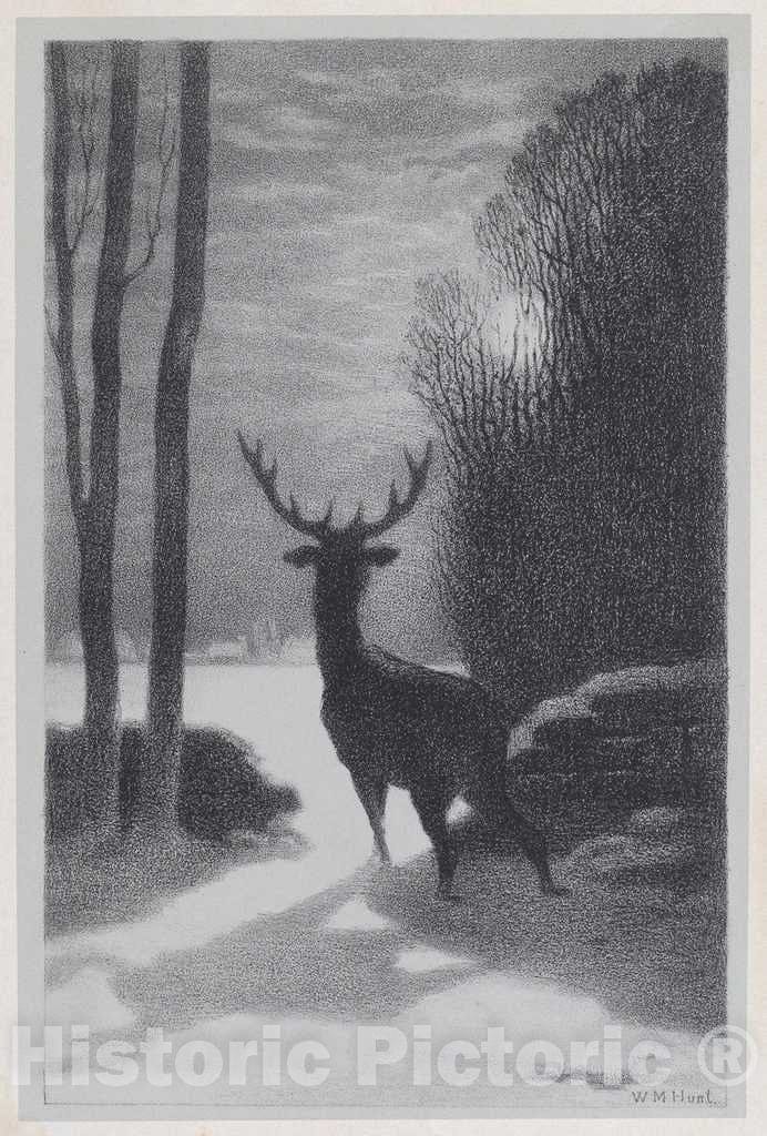 Art Print : William Morris Hunt, Stag in The Moonlight, 1857 - Vintage Wall Art