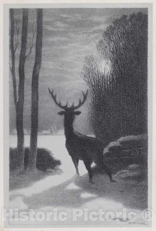Art Print : William Morris Hunt, Stag in The Moonlight, 1857 - Vintage Wall Art
