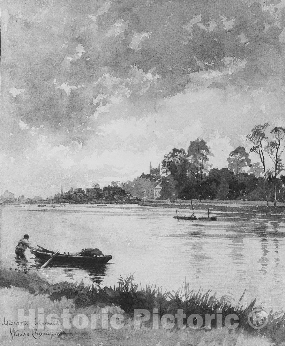 Art Print : James Wells Champney - River Scene in England : Vintage Wall Art