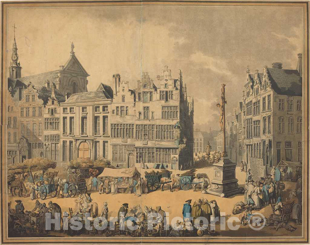 Art Print : Rowlandson, Place de Meir at Antwerp, 1797 - Vintage Wall Art