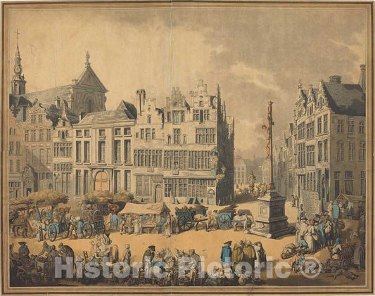 Art Print : Rowlandson, Place de Meir at Antwerp, 1797 - Vintage Wall Art