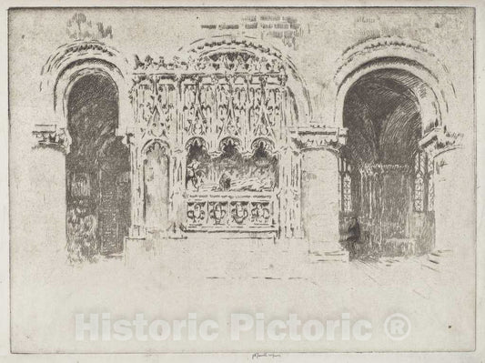 Art Print : Joseph Pennell, The Founder's Tomb, Church of Saint Bartholomew The Great, 1903 - Vintage Wall Art