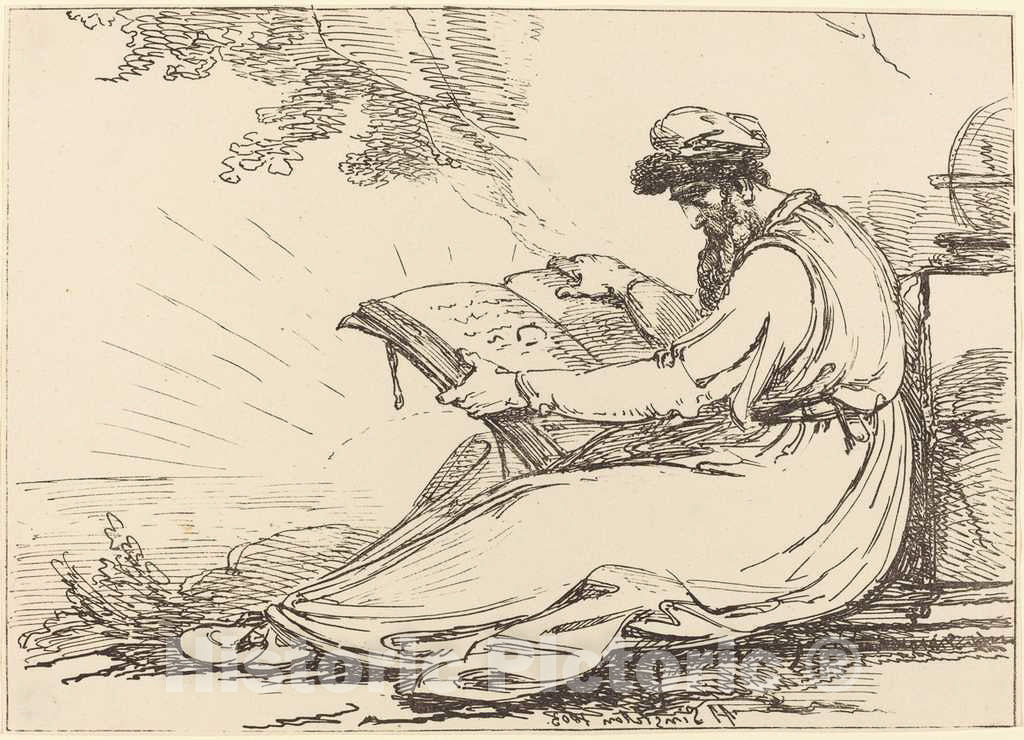 Art Print : Henry Singleton, Oriental with Beard, Reading a Book, 1803 - Vintage Wall Art