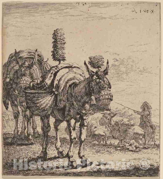 Art Print : Dujardin, Two Mules - Vintage Wall Art