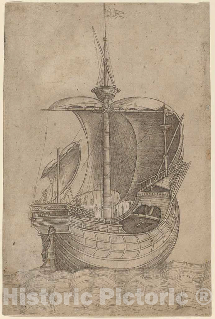 Art Print : Carrack, Heading to The Right, c.1490 - Vintage Wall Art