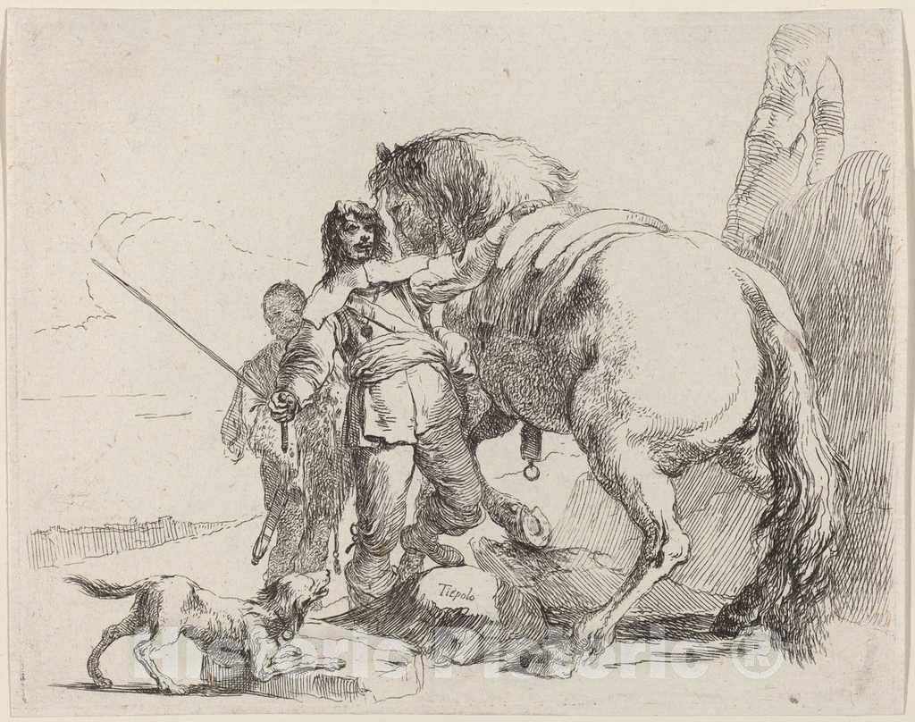 Art Print : Giovanni Battista Tiepolo, Soldier with Horse and Attendant, 1785 - Vintage Wall Art