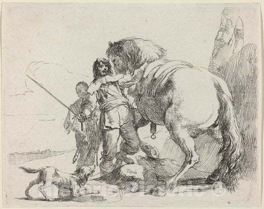 Art Print : Giovanni Battista Tiepolo, Soldier with Horse and Attendant, 1785 - Vintage Wall Art