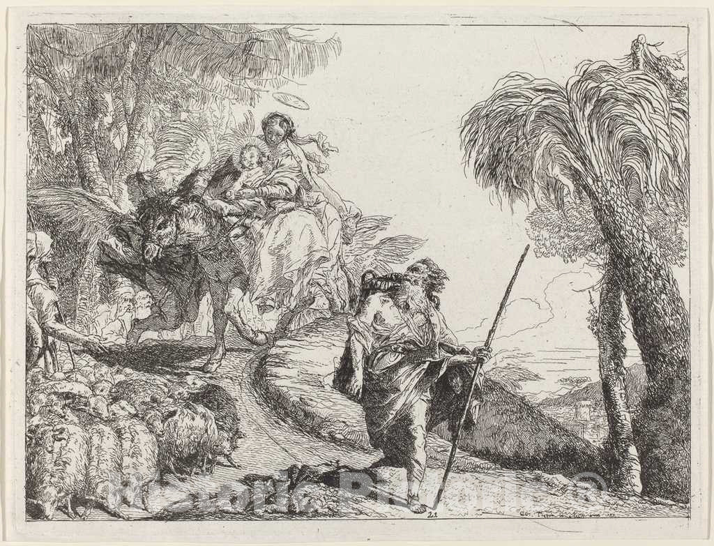 Art Print : Giovanni Domenico Tiepolo, The Flight with Joseph in The Foreground, 1753 - Vintage Wall Art