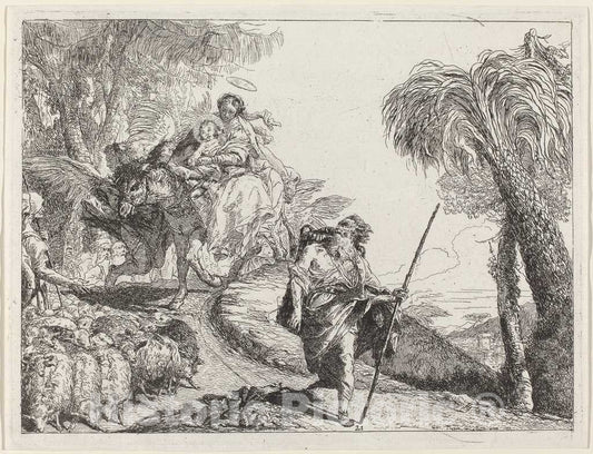 Art Print : Giovanni Domenico Tiepolo, The Flight with Joseph in The Foreground, 1753 - Vintage Wall Art