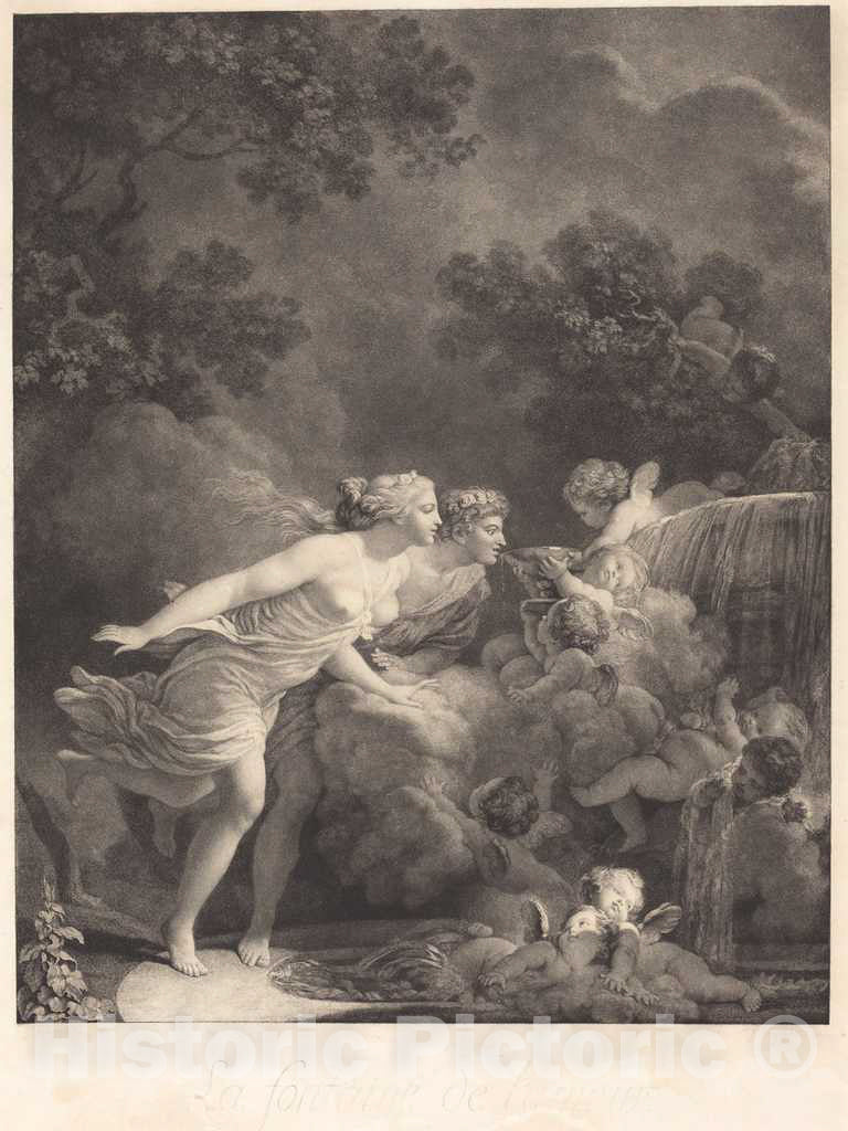 Art Print : Nicolas Regnault After Fragonard, La Fontaine d'Amour (The Fountain of Love), 1785 - Vintage Wall Art