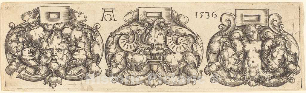 Art Print : Aldegrever, Three Buckles of Girdles Side by Side, 1536 - Vintage Wall Art