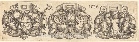 Art Print : Aldegrever, Three Buckles of Girdles Side by Side, 1536 - Vintage Wall Art