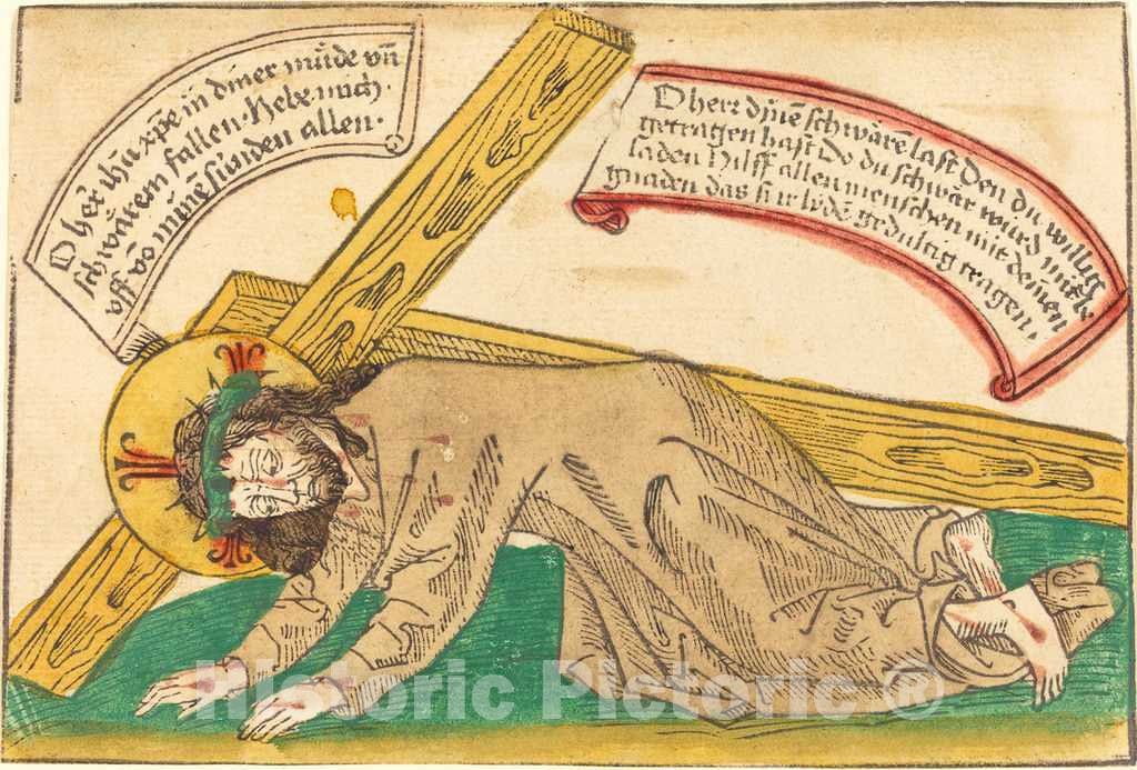 Art Print : Christ Falling Under The Weight of The Cross, c.1485 - Vintage Wall Art