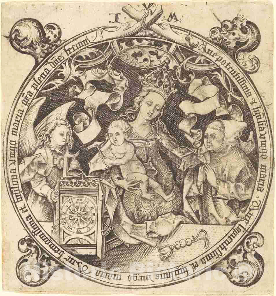 Art Print : Israhel Van Meckenem, The Madonna with The Clock, c. 1490 - Vintage Wall Art